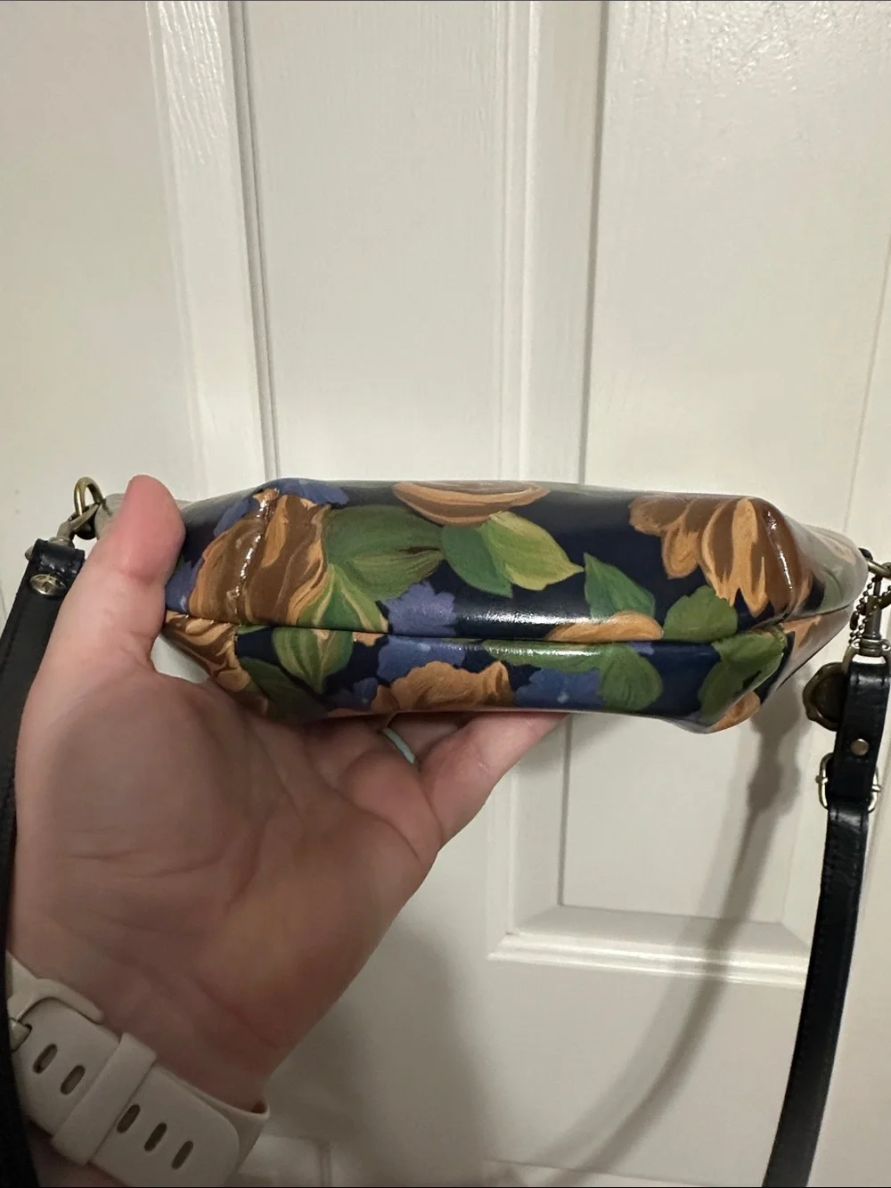 Patricia Nash Floral Sling Crossbody Bag in Navy and Tan